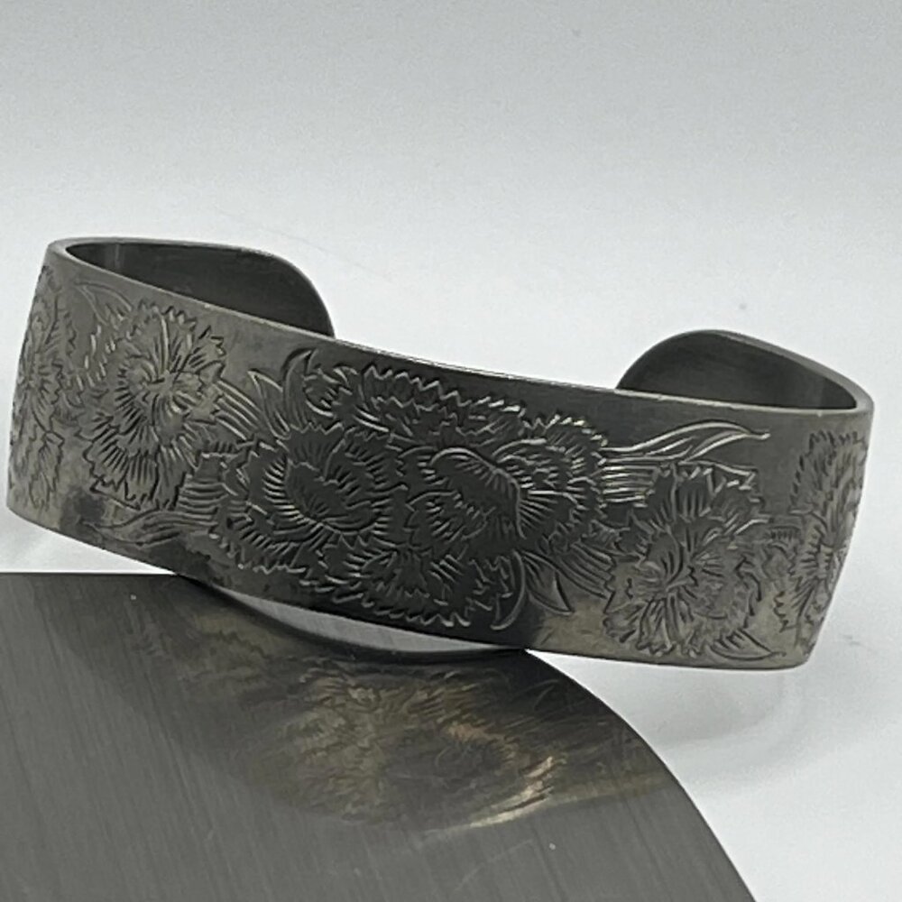 Kirk-Stieff Carnation Bracelet - Signed 900-1 Pewter Jewelry - Vintage 1970-1980